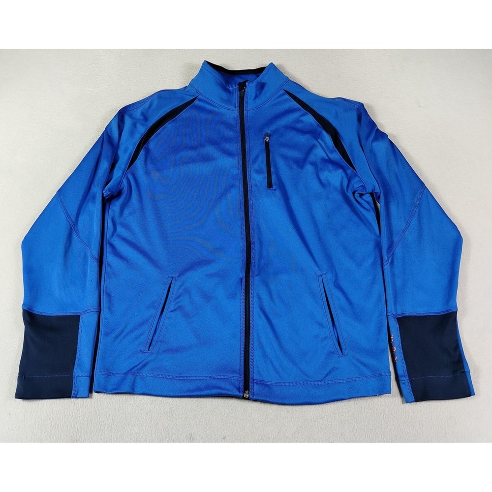 Reebok Track Jacket Mens Medium Blue Full Zip Distressed Running Training Active